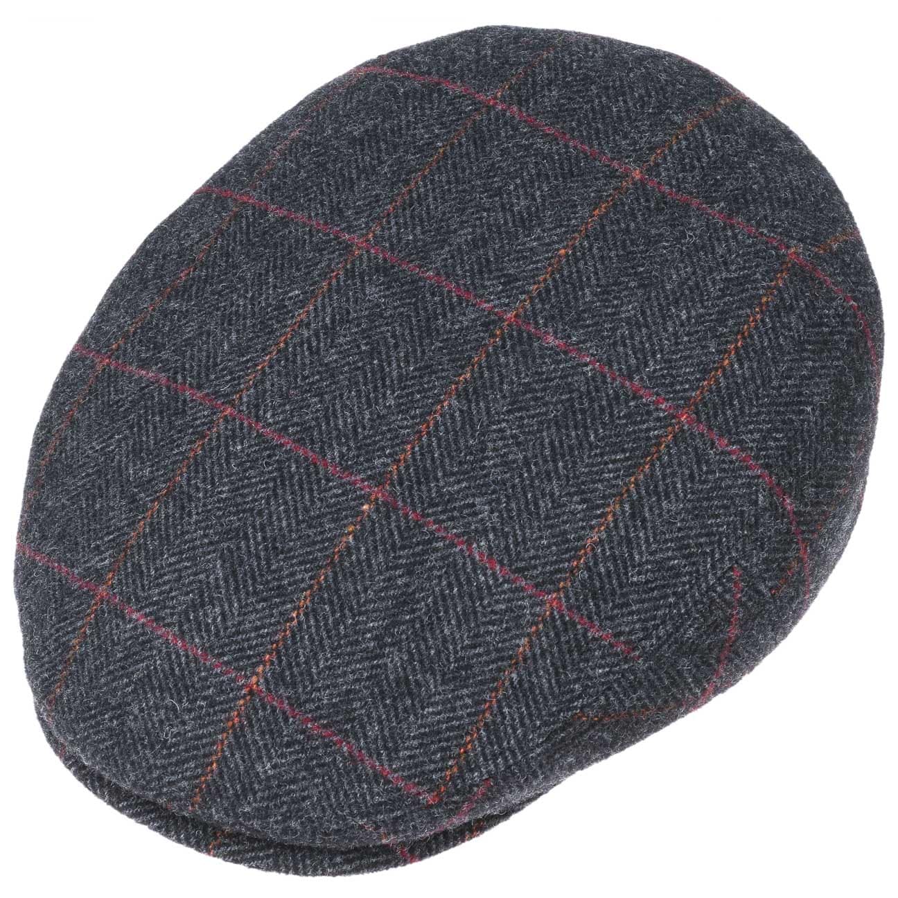 Charcoal-red windowpane herringbone